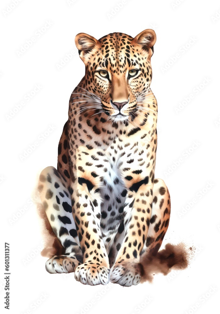Watercolor illustration of a leopard on white background. Generative AI. Watercolor illustration of a leopard on white background. Generative AI.