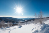 Beautiful cold mountain view of ski resort sunny winter day