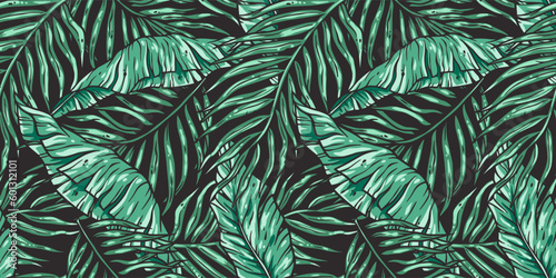 Tropical exotic green leaves or plant seamless pattern for summer background and beach wallpaper