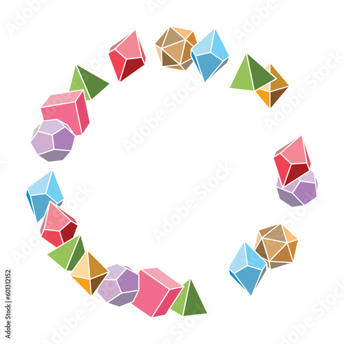 Multicolored dice frame in round shape, hand draw