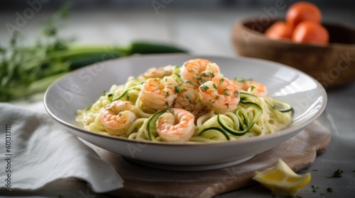 Shrimps and prawns with different types of pasta