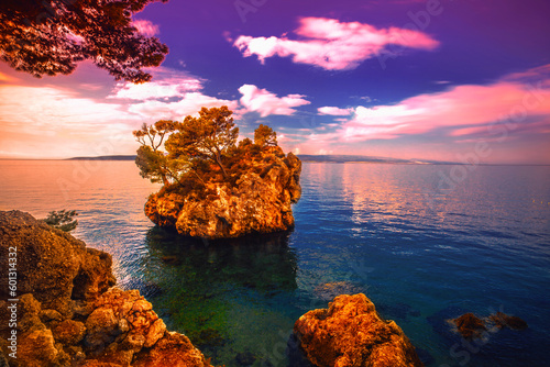 captivating summer laandscape, symbol of resort - big stone, Croatia, famous Brela village, Dalmatia, Europe	... exclusive - this image is sold only on adobe stock	 photo