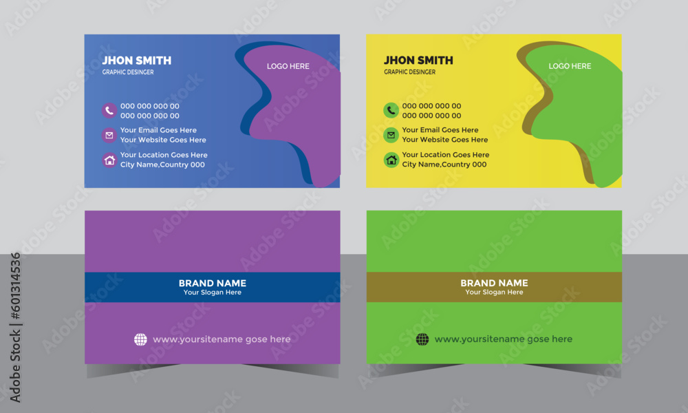 Simple Business Card Design Template. Yellow and Green Colour Business Card Design Template 