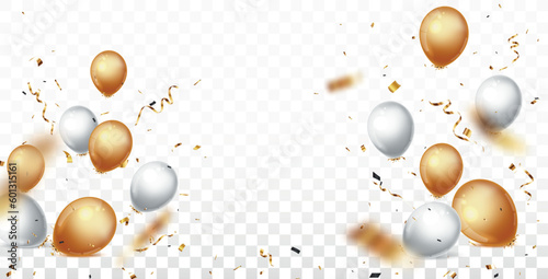 Obraz na płótnie Celebration banner with gold confetti and balloons