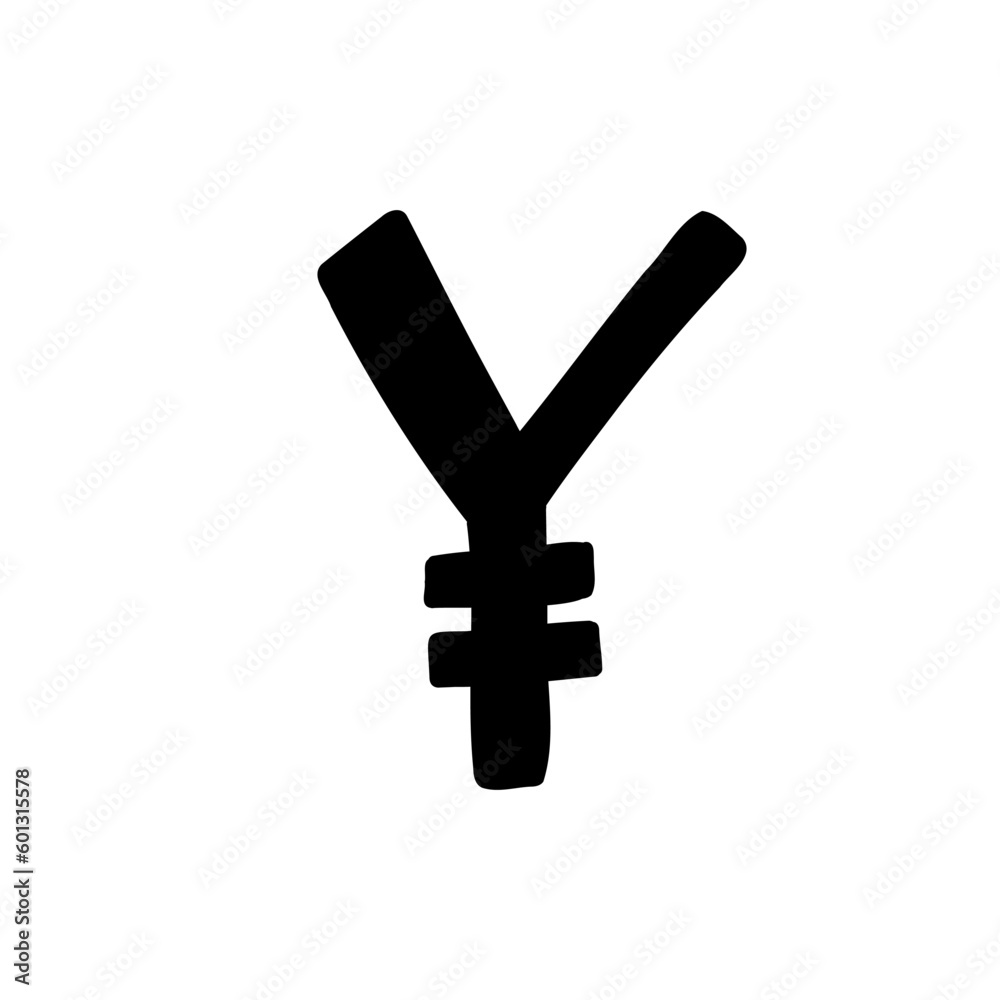 Fototapeta premium Sketched currency money finance sign icon Yen Yuan Jena JPY. Vector illustration in hand drawn cartoon doodle style isolated on white background. For presentation, decorating, banks.