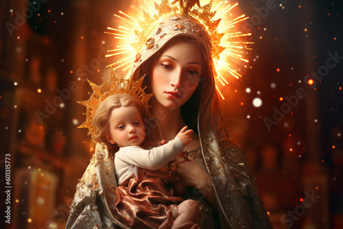 Virgen del Carmen, Blessed Virgin Mary. Faith, Bible, theology, Mother of God, Christianity, carmel. Mother of Jesus Christ, One of the central figures of European and world culture. Generative AI