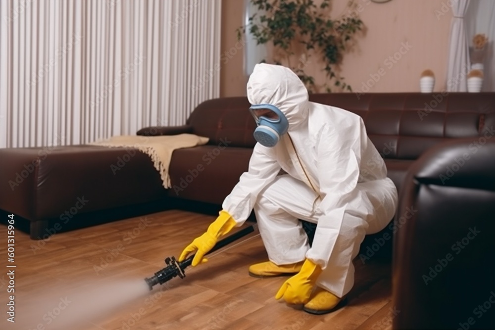 uniform insect exterminator pesticide cockroach control kill pest termite sofa. Generative AI. uniform insect exterminator pesticide cockroach control kill pest termite sofa. Generative AI.