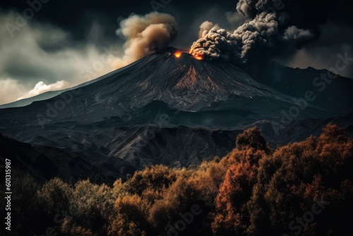 A dramatic shot of Mount Etna, the active volcano in Sicily, with its stunning landscape and unique beauty. Generative Ai