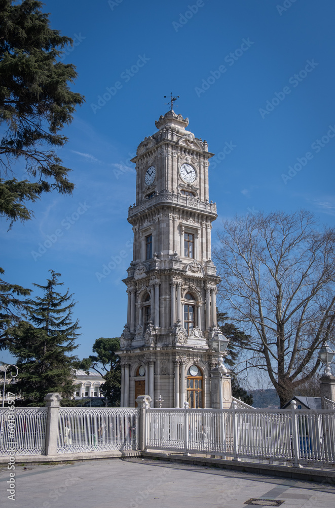 Historical Dolmabahce Clock Tower. istanbul, turkey.