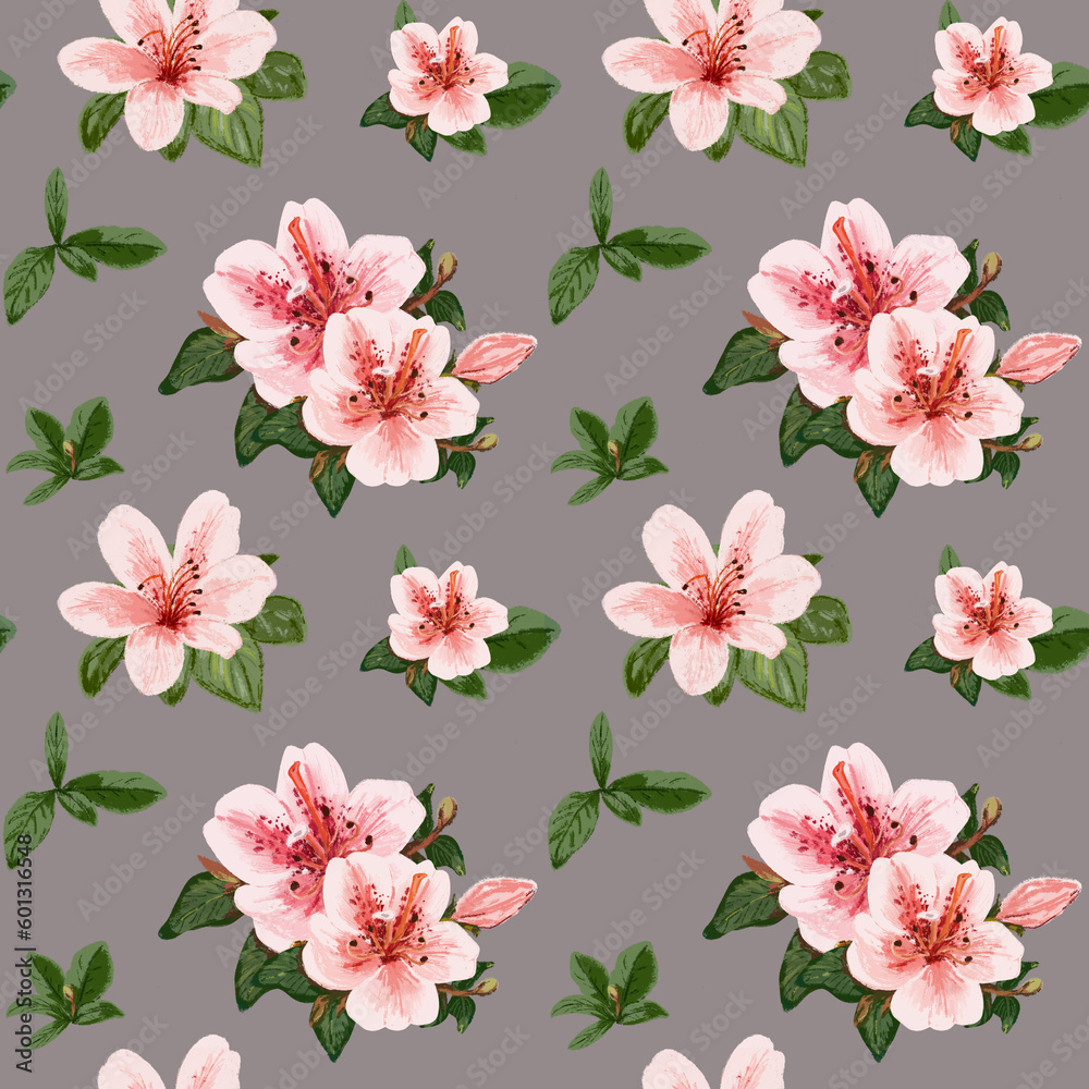 Seamless pattern with pink azalea flowers