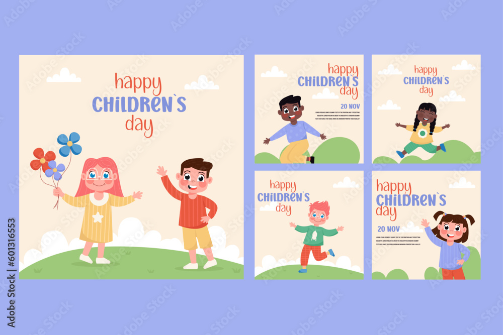 Flat style world happy children's day social media collection. Instagram posts