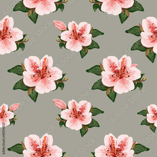 Pink azalea flowersю Seamless pattern