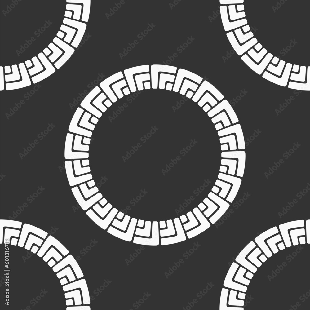 Abstract seamless vector pattern with round geometric shapes, round borders,frames. Decorative ornament. Geometric shapes, blocks pattern. White shapes, isolated on black background. Abstract seamless vector pattern with round geometric shapes, round borders,frames. Decorative ornament. Geometric shapes, blocks pattern. White shapes, isolated on black background.