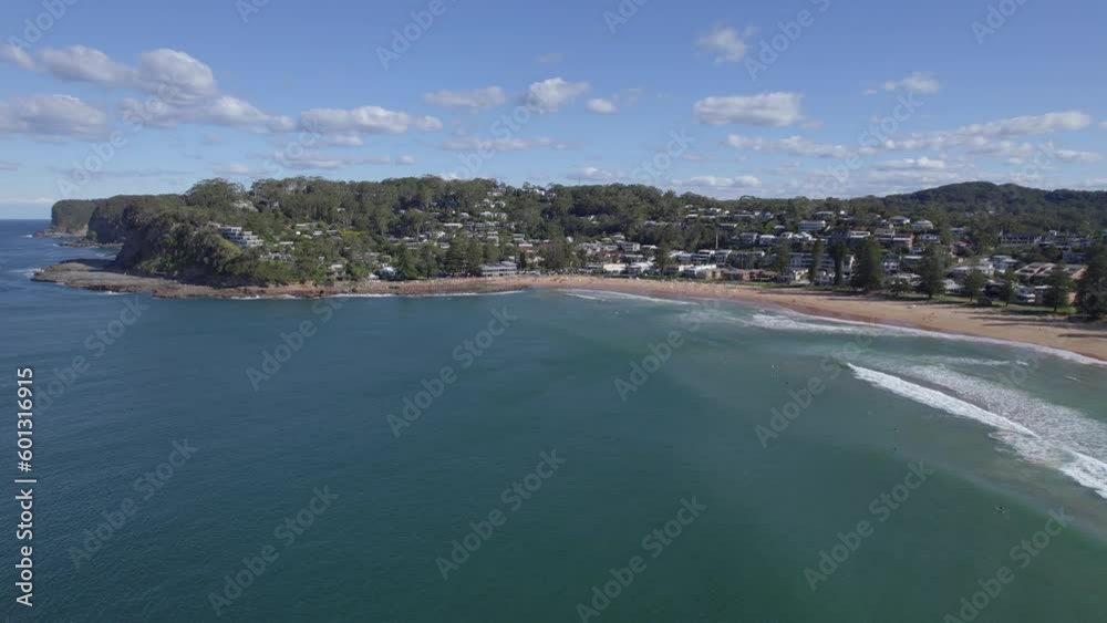 Avoca Beach With Tranquil Seascape In New South Wales, Australia - aerial drone shot Avoca Beach With Tranquil Seascape In New South Wales, Australia - aerial drone shot