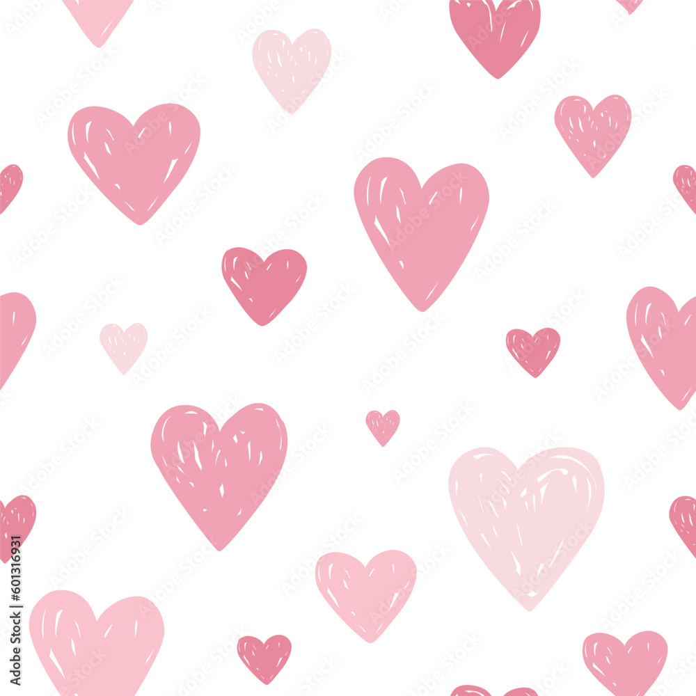 Doodle Scandinavian hearts seamless pattern. Valentine or girl print design, vector illustration.
