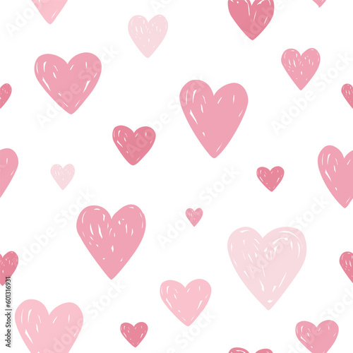 Doodle Scandinavian hearts seamless pattern. Valentine or girl print design  vector illustration.