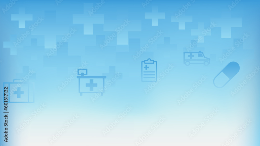 Healthcare and medical innovation background with medical cross and icons. Medicine and science concept backdrop