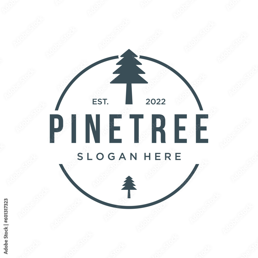 Pine tree,evergreen and mountain vintage Logo design.Logo for adventurer, camping, nature, badge and business.