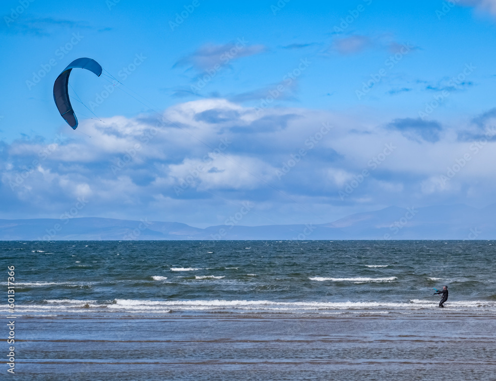 Wind surfing on a Scottish Beach on the West Coast of Scotland