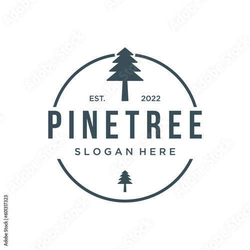 Pine tree,evergreen and mountain vintage Logo design.Logo for adventurer, camping, nature, badge and business.