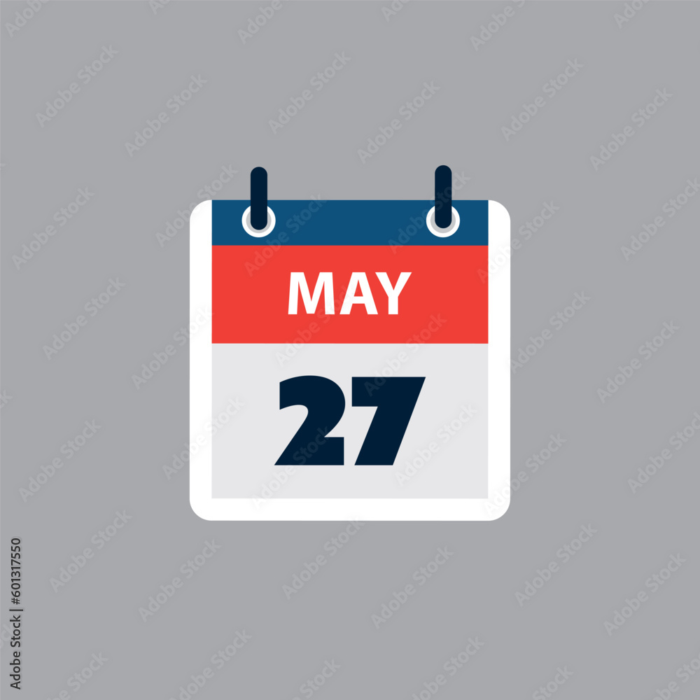 Simple Calendar Page for Day of 27th May - Banner, Graphic Design Isolated on Grey Background - Design Element for Web, Flyers, Posters, Useful for Designs Made for Any Scheduled Events, Meetings Simple Calendar Page for Day of 27th May - Banner, Graphic Design Isolated on Grey Background - Design Element for Web, Flyers, Posters, Useful for Designs Made for Any Scheduled Events, Meetings