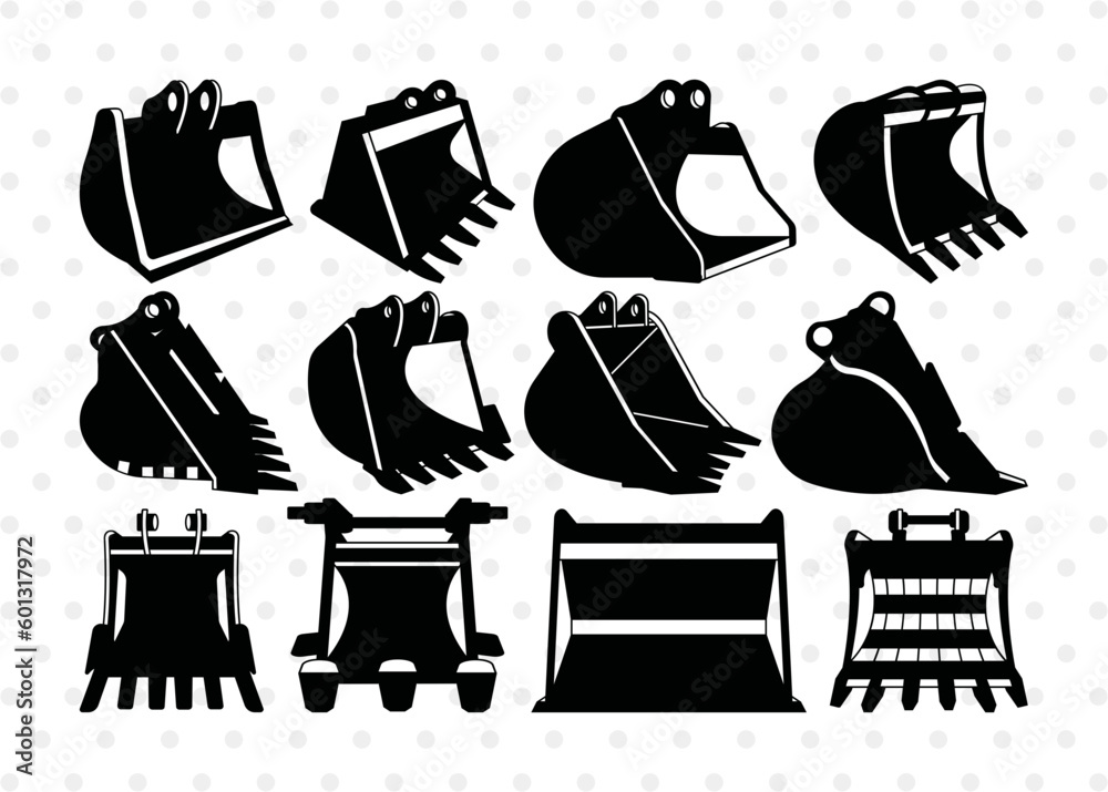Excavator Bucket Silhouette, Excavator Bucket SVG, Rock Tine Bucket Svg