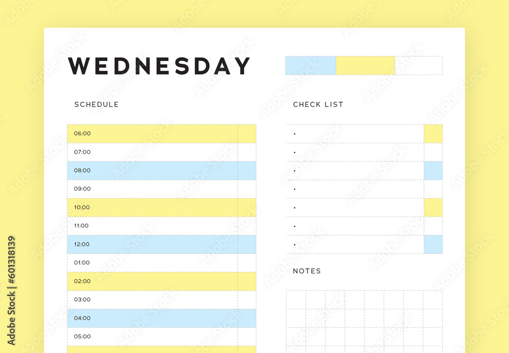 Daily Planner Layout With Blue and Yellow Accent Stock Template | Adobe ...