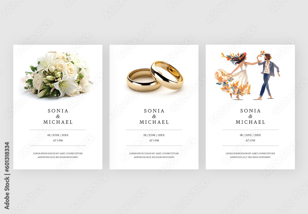 Minimal Wedding Invitation Layouts With Symbolic Illustrations And ...
