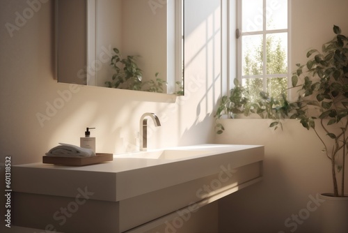 bathroom design house faucet plant counter interior modern sunlight luxury sink. Generative AI.