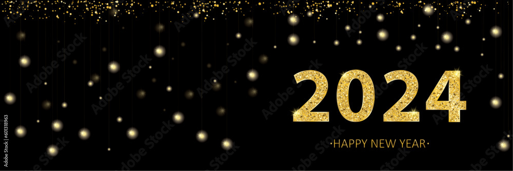 Black Banner Golden 2024 New Year Hanging Lights Black Banner Golden 2024 New Year Hanging Lights