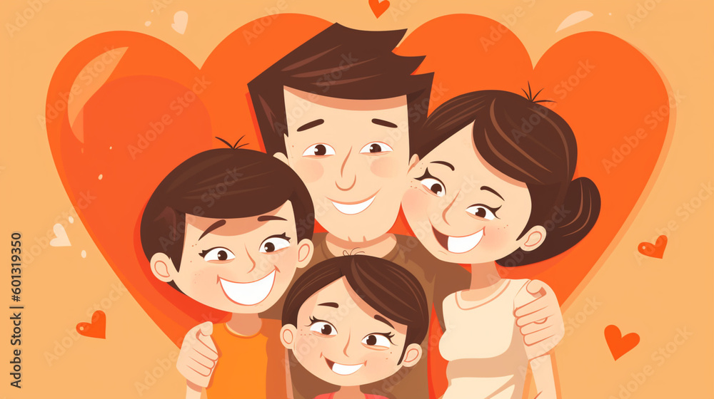 A happy family with children. Illustration of the Family Day holiday. Generative ai. A happy family with children. Illustration of the Family Day holiday. Generative ai.