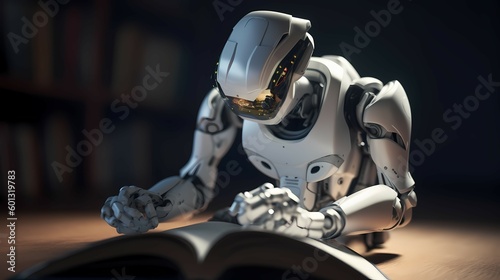 Robot reading a book. Generative AI