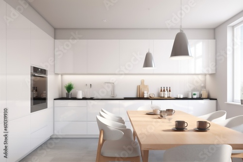 furniture chair trend interior house kitchen table dining modern home design. Generative AI. © VICHIZH