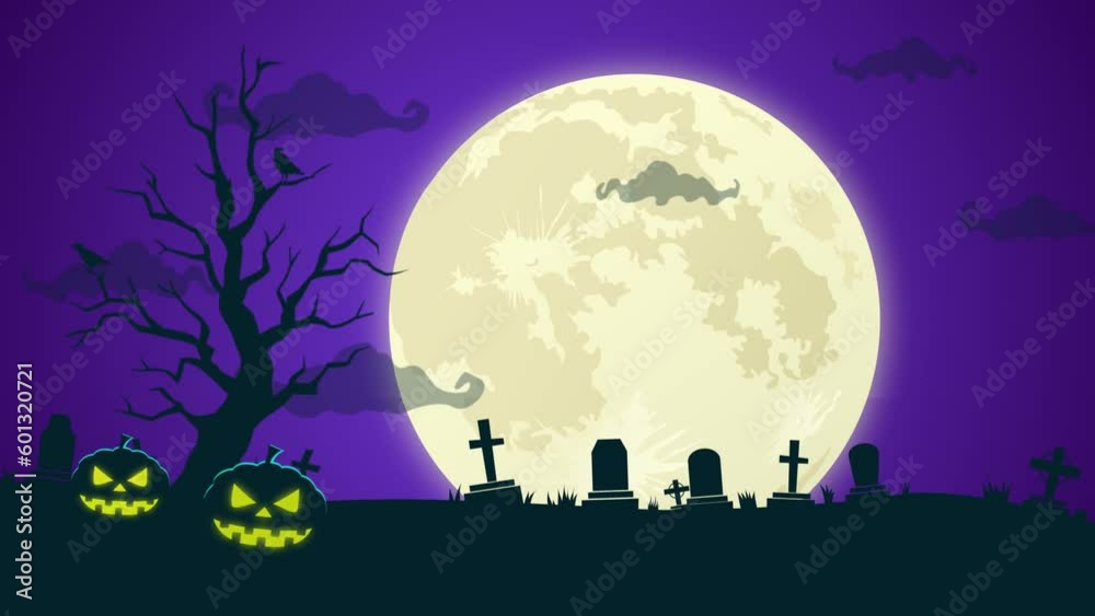 Happy Halloween cartoon motion seamless loop purple background Happy Halloween cartoon motion seamless loop purple background
