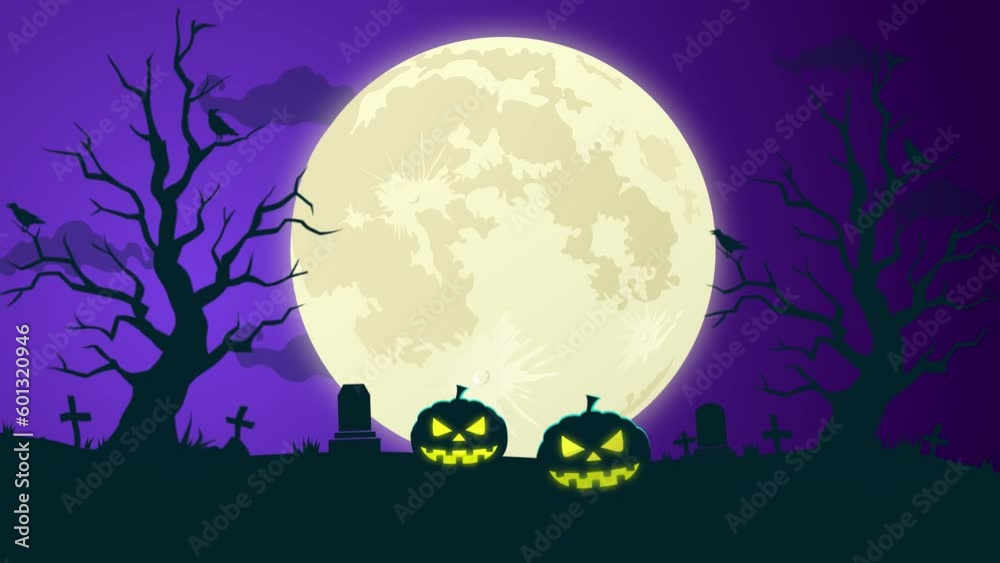 Happy Halloween cartoon motion seamless loop purple background Happy Halloween cartoon motion seamless loop purple background