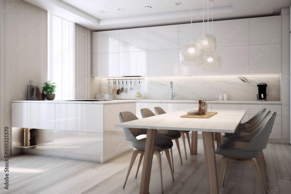 kitchen modern design furniture house interior dining contemporary table chair home. Generative AI. kitchen modern design furniture house interior dining contemporary table chair home. Generative AI.