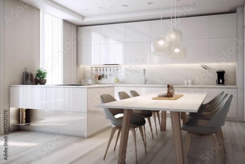 kitchen modern design furniture house interior dining contemporary table chair home. Generative AI.