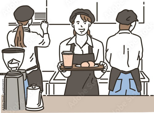 カフェ（飲食店）で働くアジア人の女性店員
