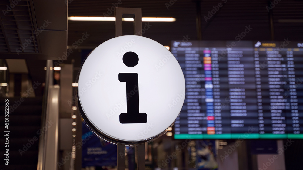 Information sign with letter i at the airport