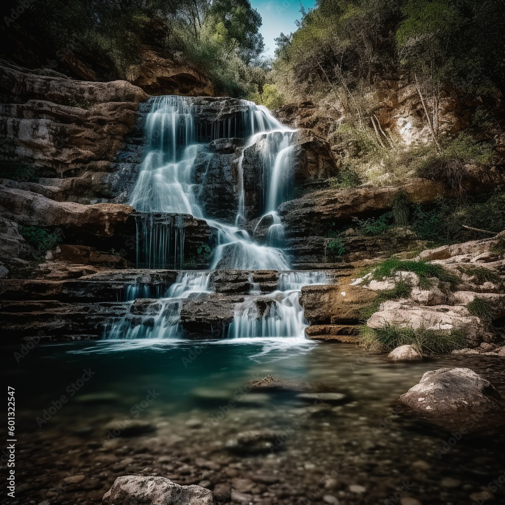 Fototapeta premium waterfall in the forest - Majestic Cascades - Beauty of Nature-through Long Exposure - Waterfall Photography - waterfall. - nature photography- flowing waterfall - water bodies - water - forest
