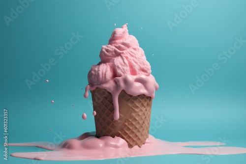 blue summer cream ice cloud ice dessert concept art pink cream. Generative AI.