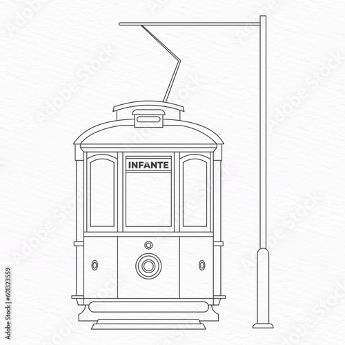 A drawing of a cable car tram of porto Portugal