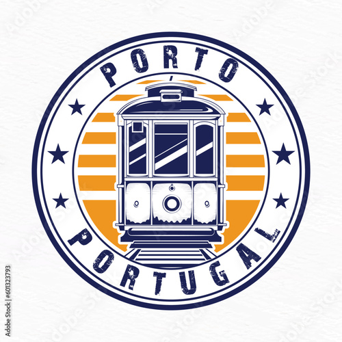 Logo of Porto Portugal with tram for t-shirt design vector illustration