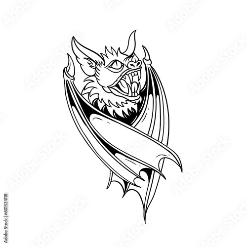 Hand drawn illustration of a cool bat outline