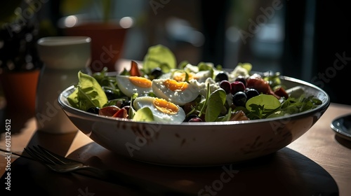Healthy salad bowl close up. Food and health. Generative AI