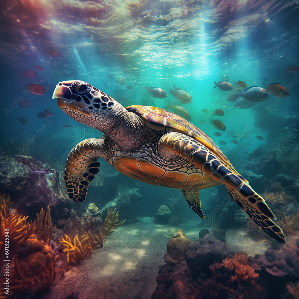 Fototapeta premium Turtle underwater. Generative AI