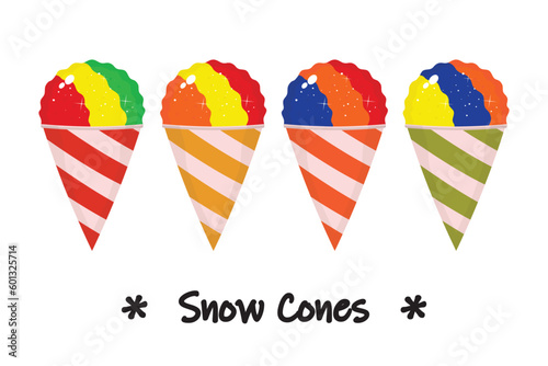 Set of shaved ice on cones vector illustration