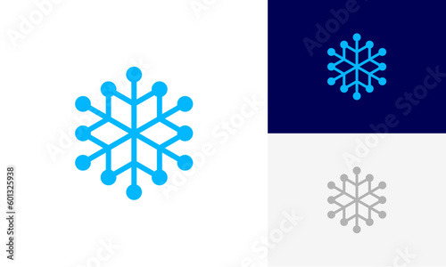 Snowflakes technology logo design vector