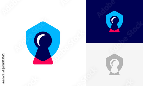 Shield with keyhole simple modern logo design vector