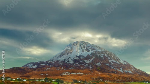 The tallest peak of the Derryveagh Mountains and the tallest peak in County Donega Mount Errigal in Ireland. 4k time-lapse video. photo
